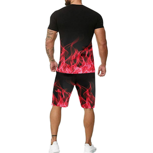 Ensemble T-shirts et shorts personnalisés pour hommes, imprimés par transfert thermique, en coton/polyester, respirant, décontracté, quatre saisons, 2 pièces - Product Image 2