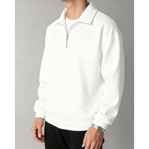 Men's Women's Plain Grey Half Zip Sweatshirt Oversized <b>Mock</b> <b>Neck</b> Cotton Custom Streetwear Pullover <b>Top</b> - Product Image 3