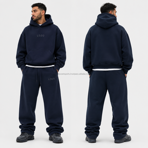 Conjunto de Sudadera y Pantalón Oversize Liso Sin Logo de Forro Polar de Algodón y Poliéster con Capucha con Cordón y Puños Elásticos al por Mayor OEM - Product Image 6