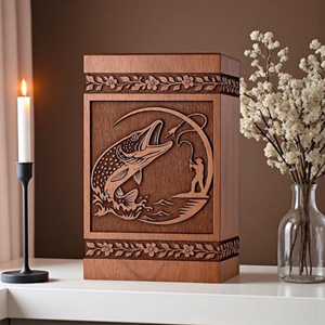 Urna Funeraria de Madera Grabada: Recuerdo Conmemorativo de Pescador Hecho a Mano por AYAANS - Product Image 6
