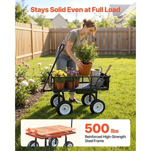 Carrello da Giardino Robusto con Sedile, Capacità 227 kg, Sgabello in Acciaio e Vassoio Porta Attrezzi, Carrello Utilitario da Giardino con Ruote - Product Image 2