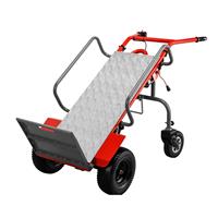 Chariot à main électrique pliable Tayo ET260 chromé rouge avec plateforme en tôle diamantée, chariot industriel à quatre roues