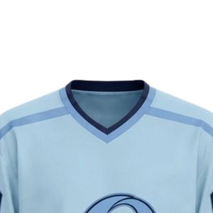 Men Light Blue Sublimated Ice Hockey Printable Polyester V Neck Jersey Long Sleeve <b>Athletic</b> Sports Uniform Match Wear Clothing - Product Image 3
