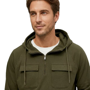Sudadera Clásica para Hombre, Corte Regular, Negra, con Media Cremallera, Bolsillo Frontal, Capucha con Cordón, Invierno, Secado Rápido, Transpirable y Cómoda - Product Image 1