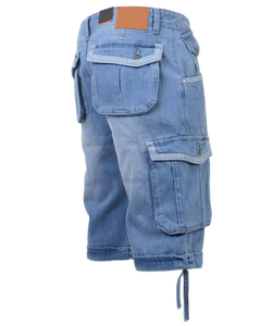 Shorts cargo en jean bleu clair pour homme, taille mi-haute, fermeture à cordon, style décontracté avec plusieurs poches, tissu en toile respirant - Product Image 1
