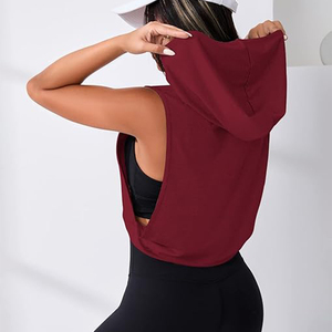 Women’s Fitness Crop Hoodie Sleeveless Lightweight Training <b>Top</b> for Gym Yoga Running - Product Image 2