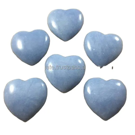 Venta al por mayor Angelite Stone Corazones hinchados para la venta Hecho a mano Piedra preciosa tallada Corazón chakra cristales curación para la venta