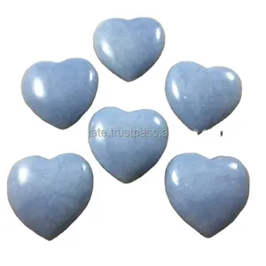 Atacado Angelite Stone Puffy Hearts For Sale Feito à mão Esculpido Gemstone Coração chakra cristais cura para venda