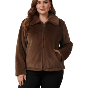 Women Sherpa fleece Faux <b>Fur</b> Wool Coat Breathable Warm Plush Casual hooded zipper collar Jacket snow wear comfy button closure - Product Image 1