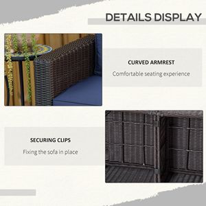 2-Piece <b>Outdoor</b> Wicker <b>Sofa</b> Set with Curved Armrests Dark Blue PE Rattan Patio Furniture for Sports Venues - Product Image 6