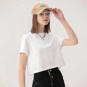 T-shirt décontracté noir pour femme, col rond, manches courtes, 100 % coton jersey respirant, idéal printemps-été - Product Image 5
