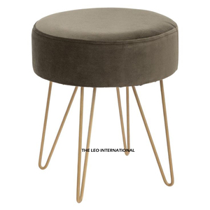 <b>Mid</b>-<b>Century</b> Modern Round Small Upholstered <b>Footstool</b> With Gold Metal Legs for Home Living Room Ottoman Stools - Product Image 1