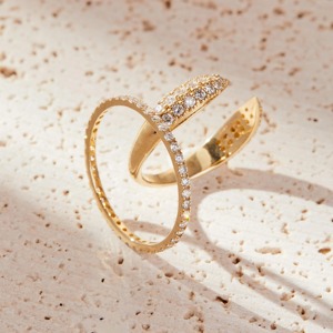 14K Solid Gold Double Band <b>Ring</b> with 0.5 Carat Lab Grown Diamond Pave Round Brilliant Cut IGI Certified <b>Open</b> Cuff Design - Product Image 1