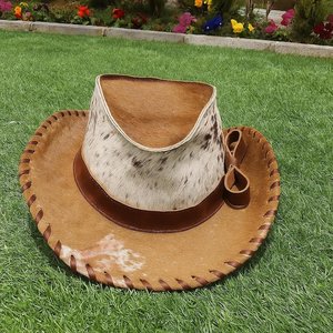 Chapeau de cowboy en similicuir de vachette unisexe marron et blanc, style western rancher avec bande en ruban, pour l'extérieur, printemps-été, style décontracté - Product Image 2