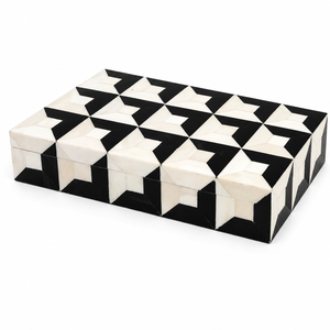 Luxury Mother of Pearl Inlay Decorative Tray <b>Box</b> Handmade Black White Geometric Storage Organizer Home Decor <b>Gift</b> UAE Dubai Oman - Product Image 3