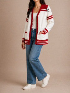Suéteres HMR Blancos y Rojos Delta Sigma para Mujer, Cárdigan Largo de Punto para Mujer, Cárdigan de Manga Larga para Mujer - Product Image 6