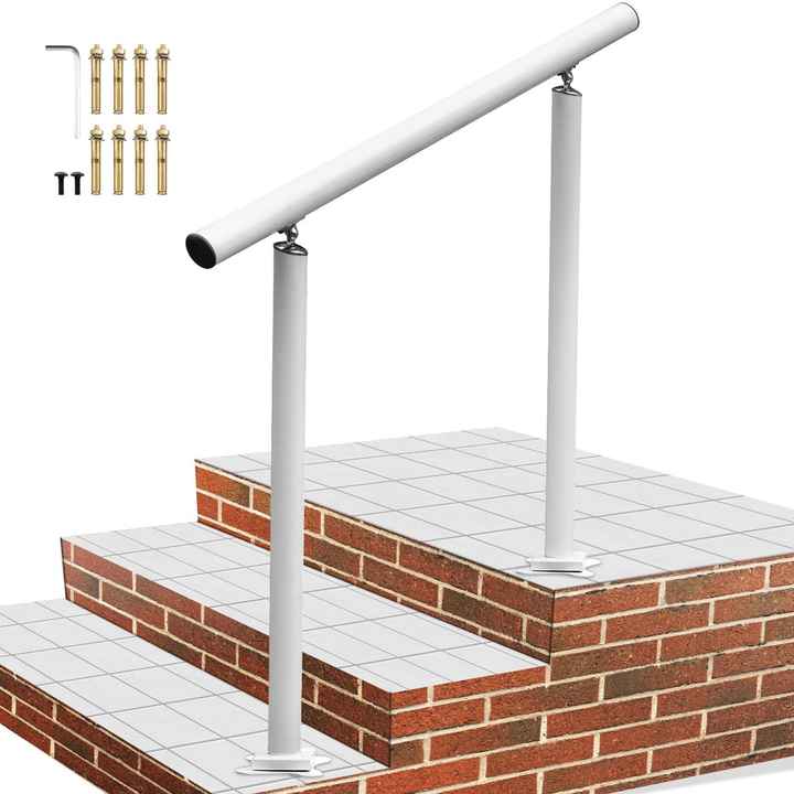 Outdoor Adjustable White Aluminum 3 FT Stair Railing Kit Handrails for 2-3 Steps Elderly Friendly Walkway