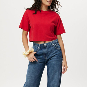 Camisetas 100% Algodón para Mujer, Estilo Oversize, Cuello Alto, Corte Recortado, Camisetas con Logotipo Personalizado, Estilo Holgado, Top Corto para Mujer - Product Image 6