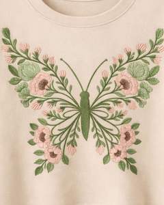 เสื้อยืดครอปผู้หญิงสีเบจ ปักลายผีเสื้อและดอกไม้ แขนสั้น สไตล์ลำลอง แฟชั่น ผ้าคอตตอนผสม เนื้อนุ่ม เสื้อผู้หญิงสำหรับฤดูร้อน ขายส่ง - Product Image 3