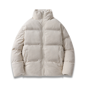 <b>Men's</b> <b>White</b> Hooded Stand Collar <b>Puffer</b> <b>Jacket</b> Zipper Closure Waterproof Windproof Reversible Casual Winter Slim Fit Eco-Friendly - Product Image 3