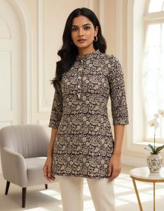 Kalamkari Bedrucktes Rayon-Kurztop für Damen Freizeit- und Partykleidung Größen <span class=keywords><strong>M</strong></span> bis XXL Ethnische Mode-Oberteil - Product Image 3