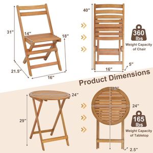 Set Bistrot Pieghevole in 3 Pezzi con Piano del Tavolo a Doghe per Uso in Giardino - Product Image 3