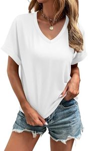 Camiseta de Verano para Mujer con Cuello en V, Estilo Playero, a la Moda, Mezcla de Lino, Corte Holgado, Sexy, Cuello Redondo, Ligera - Product Image 2