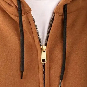 Sweat-shirt zippé pour homme, marron, avec logo frontal, coupe-vent, écologique, col châle, coupe classique, uni, 100% coton molletonné, décontracté, hiver - Product Image 5