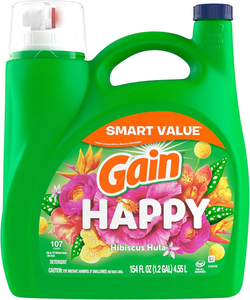 Detergente Líquido para Ropa Gain, Happy, Compatible con HE, 154 fl oz, 107 Lavados - Product Image 1