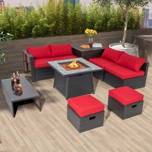 Tavolo Braciere da Esterno 35 Pollici a Gas Propano in Rattan Intrecciato con Pietre Laviche e Copertura in PVC - Product Image 2