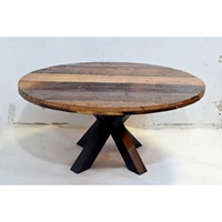 Table à manger de luxe moderne en teck massif recyclé, style industriel écologique, avec pieds en fer vintage en X, pliable, pour ferme, hôtel, salon