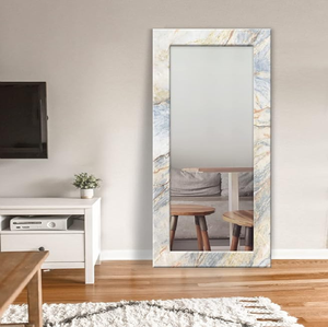 This warm, natural wood <b>rectangular</b> <b>mirror</b> offers an elegant, finely etched floral border available at wholesale prices. - Product Image 4