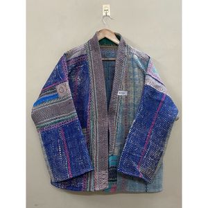 Handmade 100% Cotton Patchwork kantha <b>Kimono</b> <b>Jacket</b> Full Sleeve Shawl Collar Eco-Friendly Women's Wear <b>jacket</b> - Product Image 4