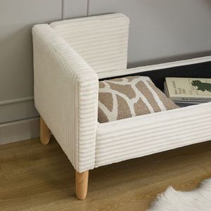 Banc de rangement en velours côtelé de 65,35 po de large avec accoudoirs et dossier, deux coussins de soutien pour salon, entrée, chambre à coucher - Product Image 3