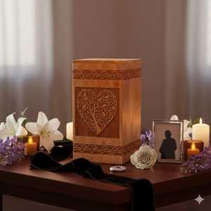 Boîte à souvenirs religieuse en bois de rose indien gravé Arbre de Vie, forme rectangulaire, décoration artisanale pour table de maison - Product Image 3