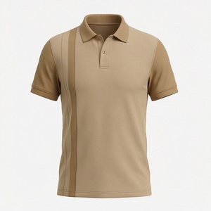 Chemise pour homme beige à manches courtes, tricotée unie, coupe décontractée, boutonnée, 100 % polyester respirant - Product Image 1