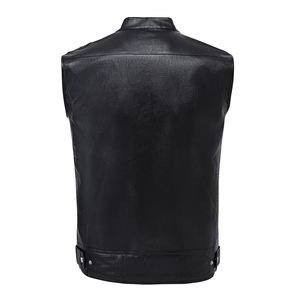 Chaleco de Cuero PU de Primera Calidad con Estampado de Bandera Americana, Estilo Motero, Cierre de Cremallera Frontal, Cuello Camisero, Ropa Exterior para Hombre - Product Image 6