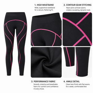 Leggings de Yoga de Cintura Alta para Mujer, Color Rosa, Costuras en Contraste, Pantalones de Compresión para Entrenamiento, Gimnasio, Fitness, Deportes, Leggings a Prueba de Sentadillas - Product Image 4