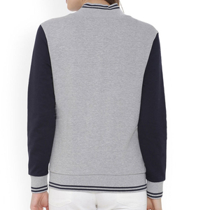 Chaqueta Varsity Gris y Azul Marino para Mujer, Estilo Casual, con Bloques de Color, Cierre de Botones, Tejida en Poliéster y Algodón, para Primavera - Product Image 2
