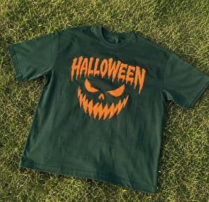 T-shirt graphique personnalisé Halloween, impression 3D en relief, motif visage de citrouille, vert, coton oversize, pour hommes et femmes, streetwear décontracté - Product Image 6