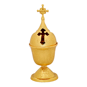 Quemador de Incienso de Latón Ornamentado con Tapa en Forma de Cruz |   Incensario para Altar de Iglesia – DOUBLE VEE EXPORTS - Product Image 1