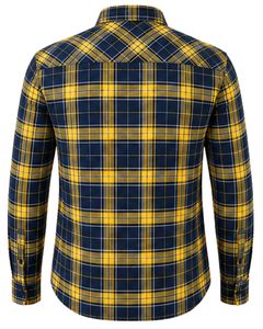 เสื้อเชิ้ตผู้ชายลายสก็อตสีเหลืองกรมท่า สไตล์ลำลอง ทรงเข้ารูป แขนยาว ติดกระดุม ผ้าฝ้ายแฟลนเนล แฟชั่นสตรีทแวร์ ผลิตตามสั่งจากโรงงาน - Product Image 5