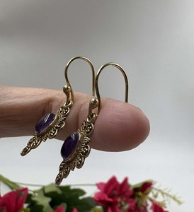 Boucles d'oreilles pendantes géométriques bohèmes en améthyste, pierre naturelle de haute qualité, pour femmes - Product Image 4