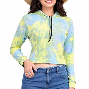 เสื้อฮู้ดดี้ผู้หญิงลายมัดย้อม สีสันสดใส ทรงครอป สวมใส่สบาย น้ำหนักเบา ดีไซน์ฮู้ดทันสมัย สไตล์สตรีทแวร์ เสื้อฮู้ดดี้ครอปสำหรับผู้หญิง - Product Image 1