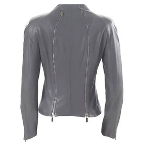 Chaqueta de Motocicleta de Cuero Vacuno para Mujer, Color Gris, Cuello Alto, Cierre de Cremallera, Manga Larga, Otoño, Invierno, Primavera - Product Image 2
