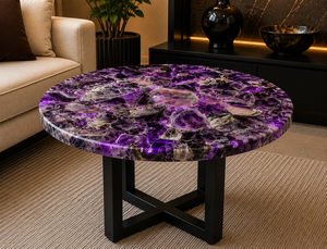 Amethyst Stone Modern Eco-Friendly Luxury Semi-Precious Gemstone Coffee Table <b>Top</b> Handmade Home Decor for Diwali Anniversary - Product Image 3