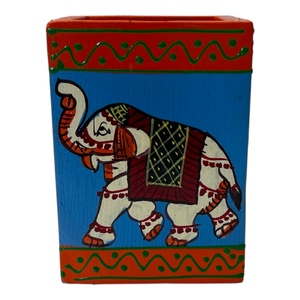 Hand Painted Wooden Elephant Printed <b>Pen</b> Stand Box Blue Red Green Decorative Storage Container Elephant <b>Pen</b> Stand Decor - Product Image 2