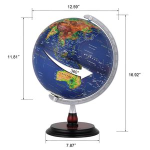 LALAHO 13in Constelación Luz Globo en relieve Azul ABS Satélite con escala en base de madera Equipo educativo - Product Image 6