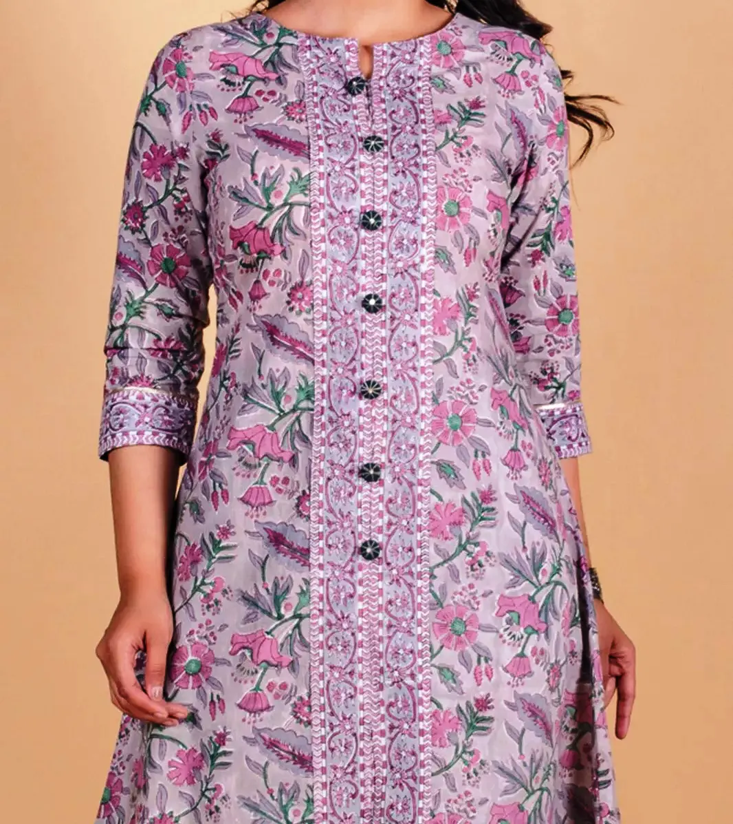 Novo design casual kurta para meninas e mulheres bloco de lavanda impresso de uma linha kurta macio e confortável