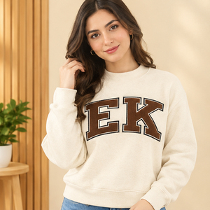 <b>Pink</b> Women's Crew Neck <b>Sweatshirt</b> With EK Letter Print Custom University Logo Mock Neck Sweater Collegiate Varsity School - Product Image 3